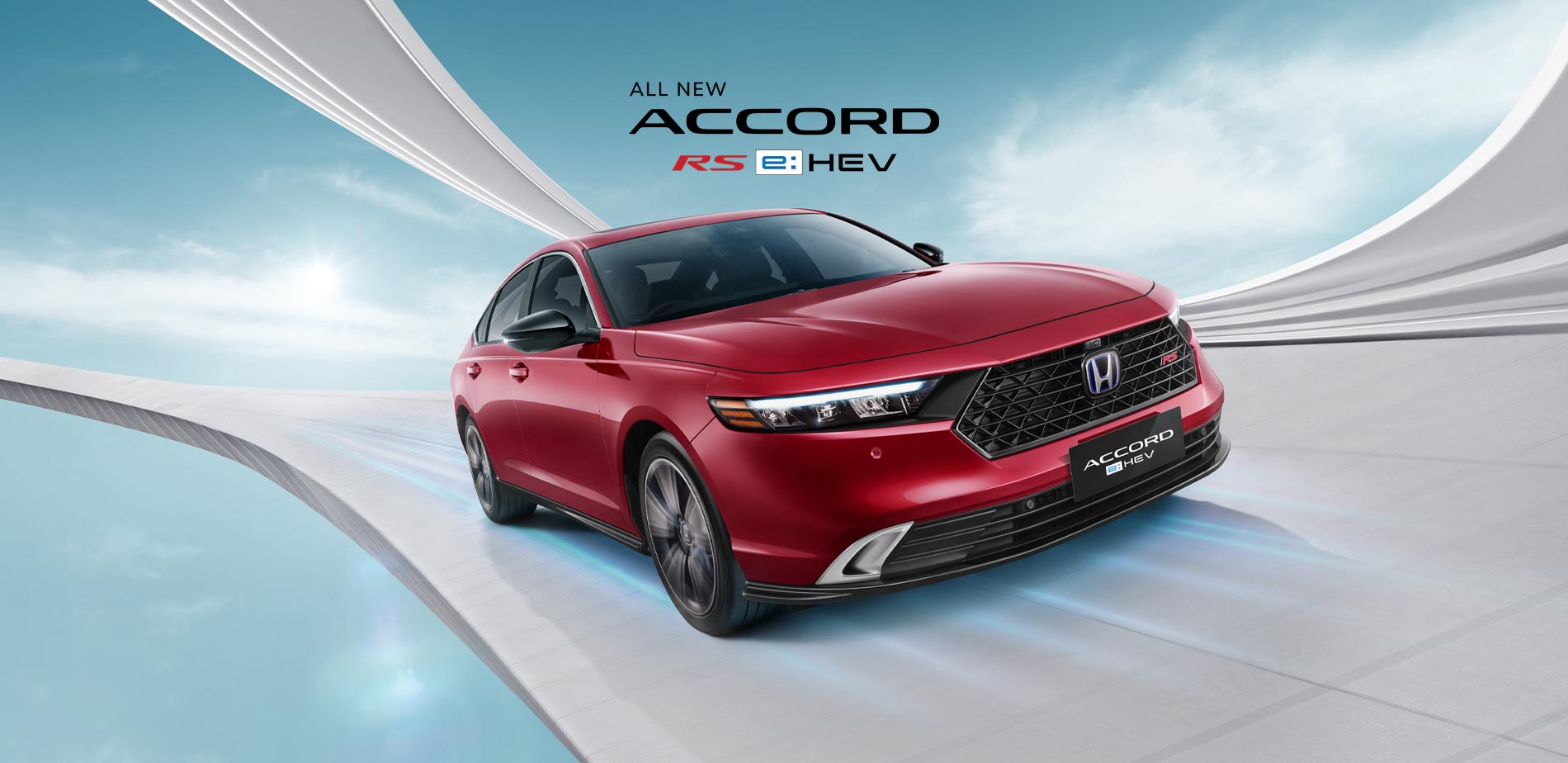 Banner All New Honda Accord RS e:HEV warna merah di Honda IDK Group Medan